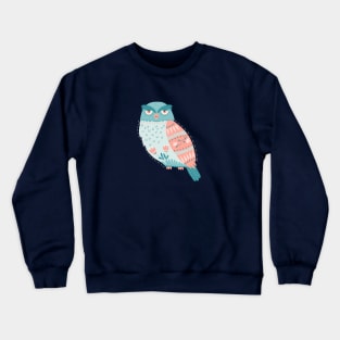 Folk Art Owl in Pink + Blue Crewneck Sweatshirt